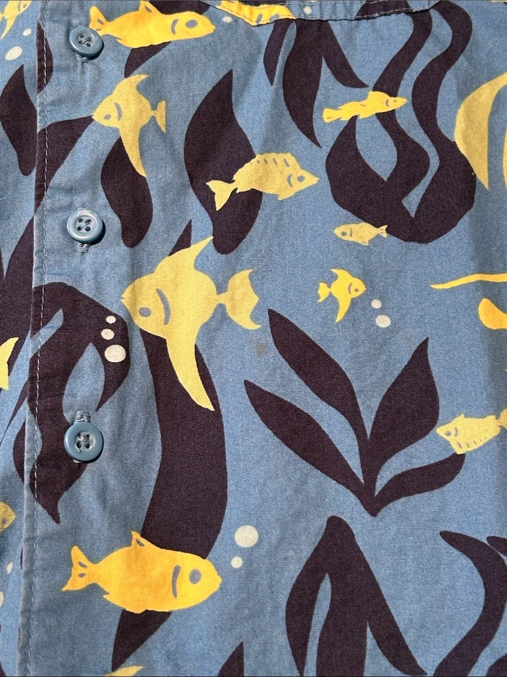 Vintage OshKosh B'gosh Blue & Yellow Fish Print Button-Down Shirt